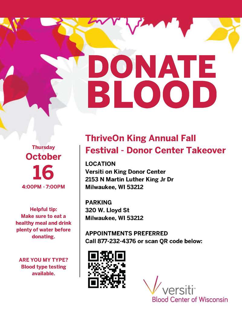 ThriveOn Donor Center Takeover Blood drive flyer